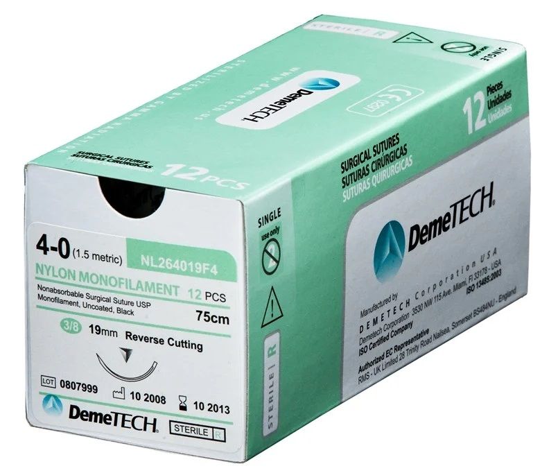Demetech Suture Nylon 3/8 Circle Reverse Cutting Blue