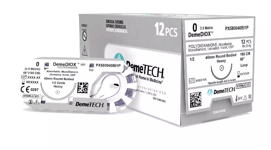 Demetech Suture PDO 1/2 Circle Round Bodied