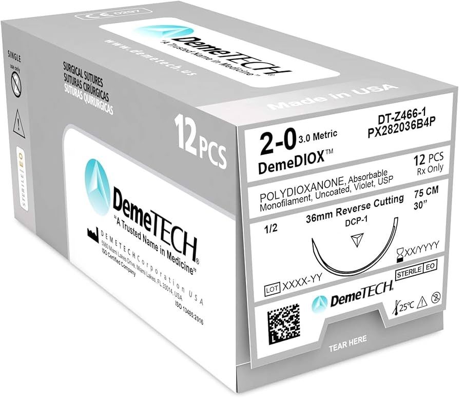 Demetech Suture PDO 1/2 Circle Reverse Cutting