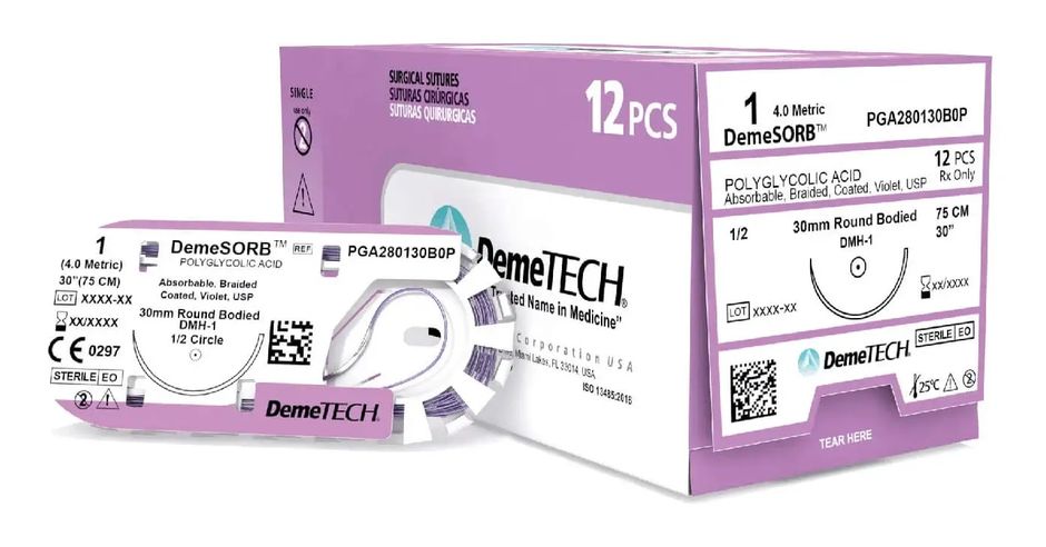 Demetech Suture PGA 1/2 Circle Round Bodied