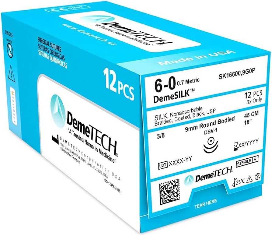 Demetech Suture Silk 3/8 Circle Round Bodied